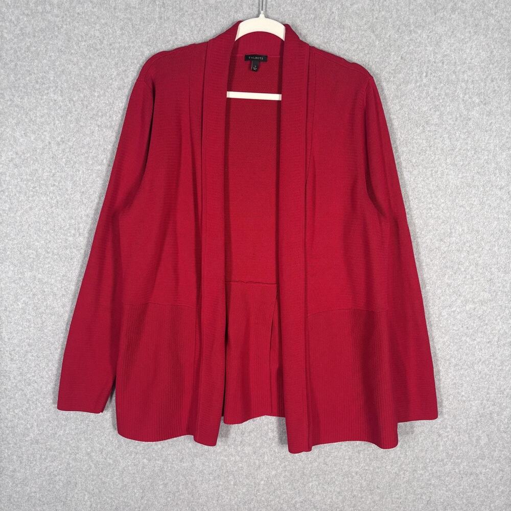 Talbots Cardigan Sweater Large Cotton Open Long Textured Layering Comfy Career